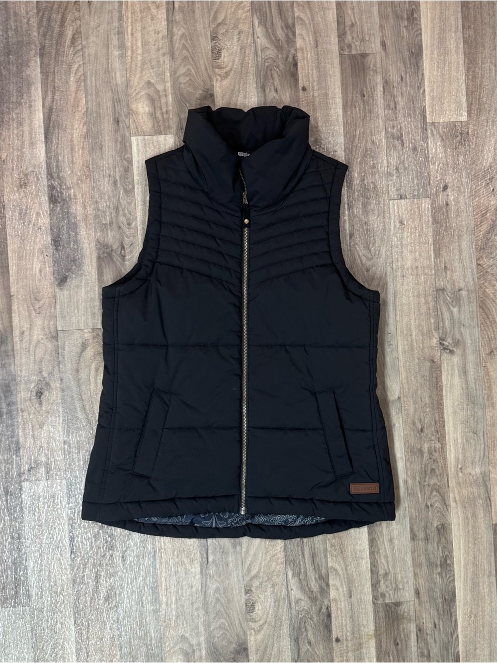 Sherpa Black Quilted Puffer Vest Full Zip High Neck Women’s Large